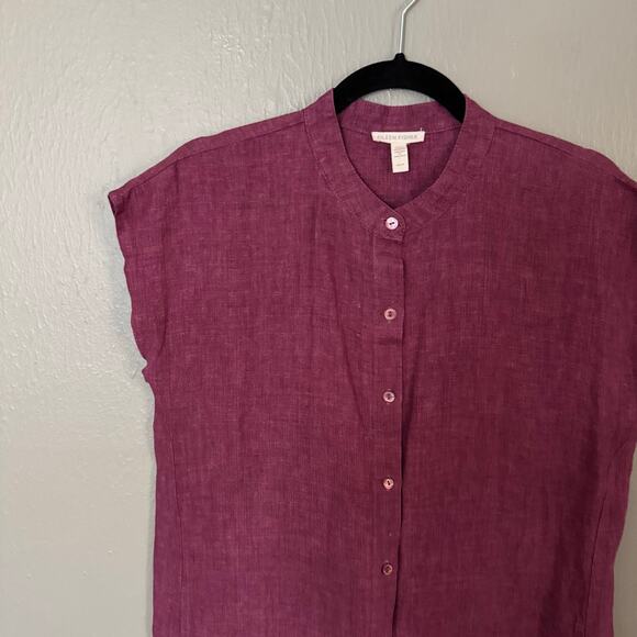 EILEEN FISHER Washed Organic Linen Delave Shirtdress Size XS in Purple Plum - Picture 2 of 6